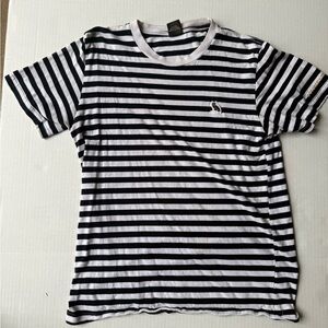 October’s Very Own OVO Men’s Owl Logo Black and White Striped Tshirt